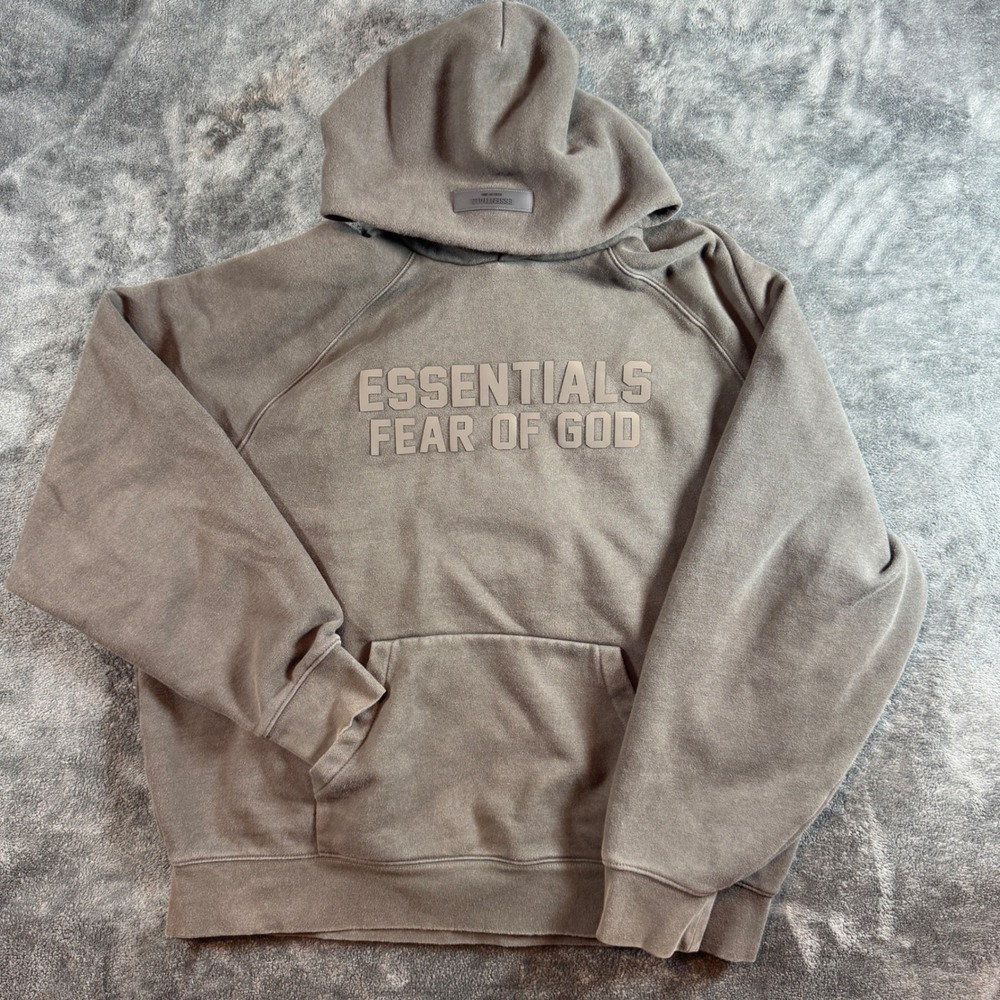 Fear of God Essentials Hoodie Mens Large Charcoal Grey Logo Pullover RN090233